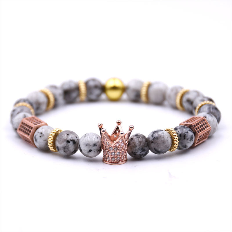 Natural Stone Micro Crown Inlaid Copper Bracelet