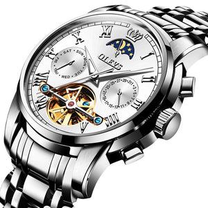 Auto-Mechanic Stainless Steel Tourbillon Moon Phase Wrist Watch