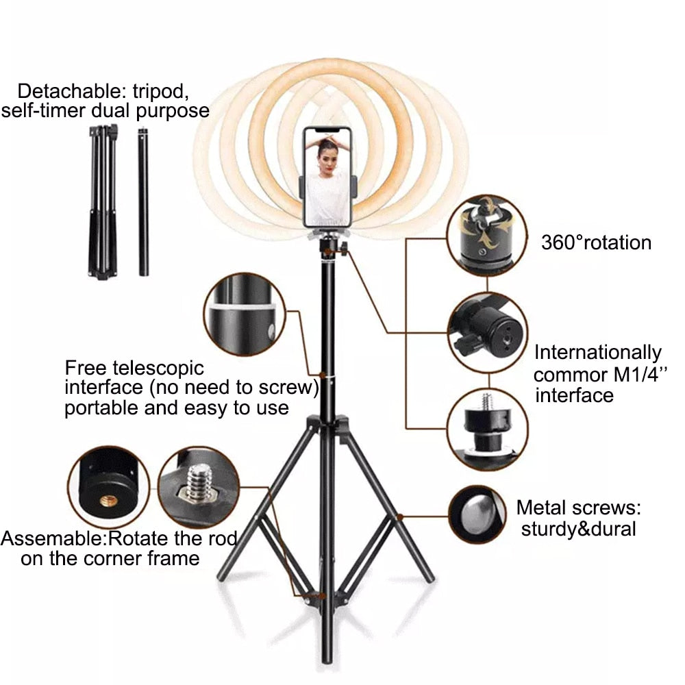 LED Selfie/Youtube Video lighting With Tripod USB Ring Lamp