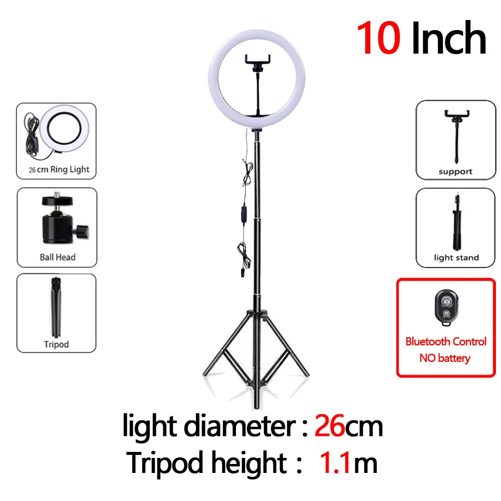 LED Selfie/Youtube Video lighting With Tripod USB Ring Lamp