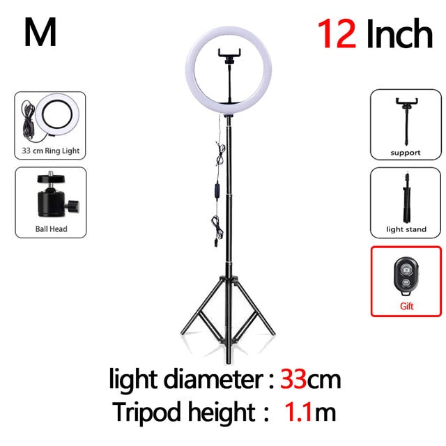 LED Selfie/Youtube Video lighting With Tripod USB Ring Lamp