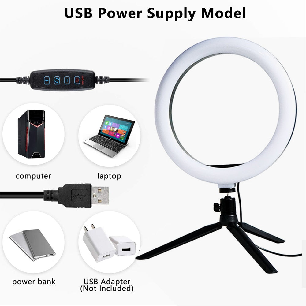 LED Selfie/Youtube Video lighting With Tripod USB Ring Lamp